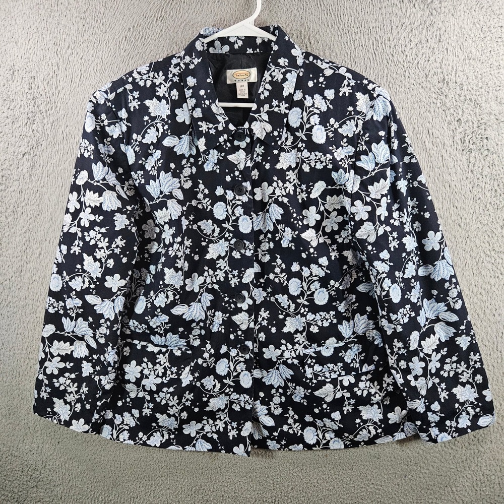 Talbots Woman Navy Blue Floral Cotton Blazer Jacket 18W